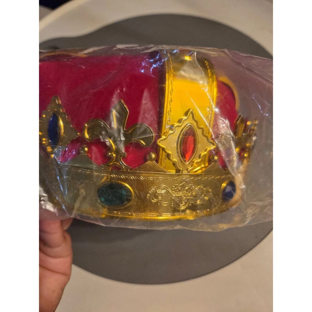 King/Queen Crown With Jewels Adult Size Royal Gold Red Unisex Halloween